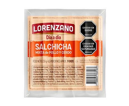 Salchicha mixta de pollo y cerdo Infaltable 230 g