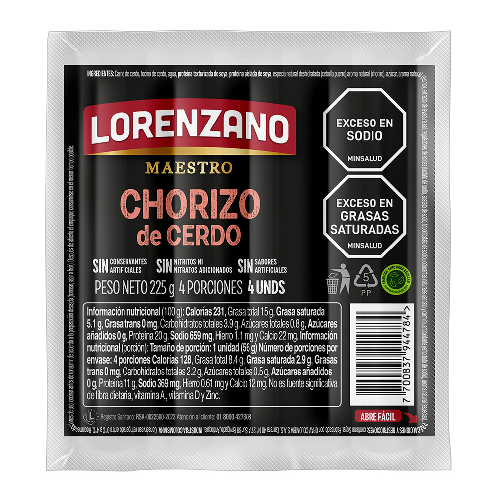 Chorizo de cerdo Para el disfrute 225 g