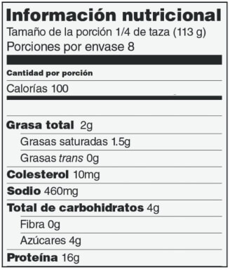 Imagen información nutricional