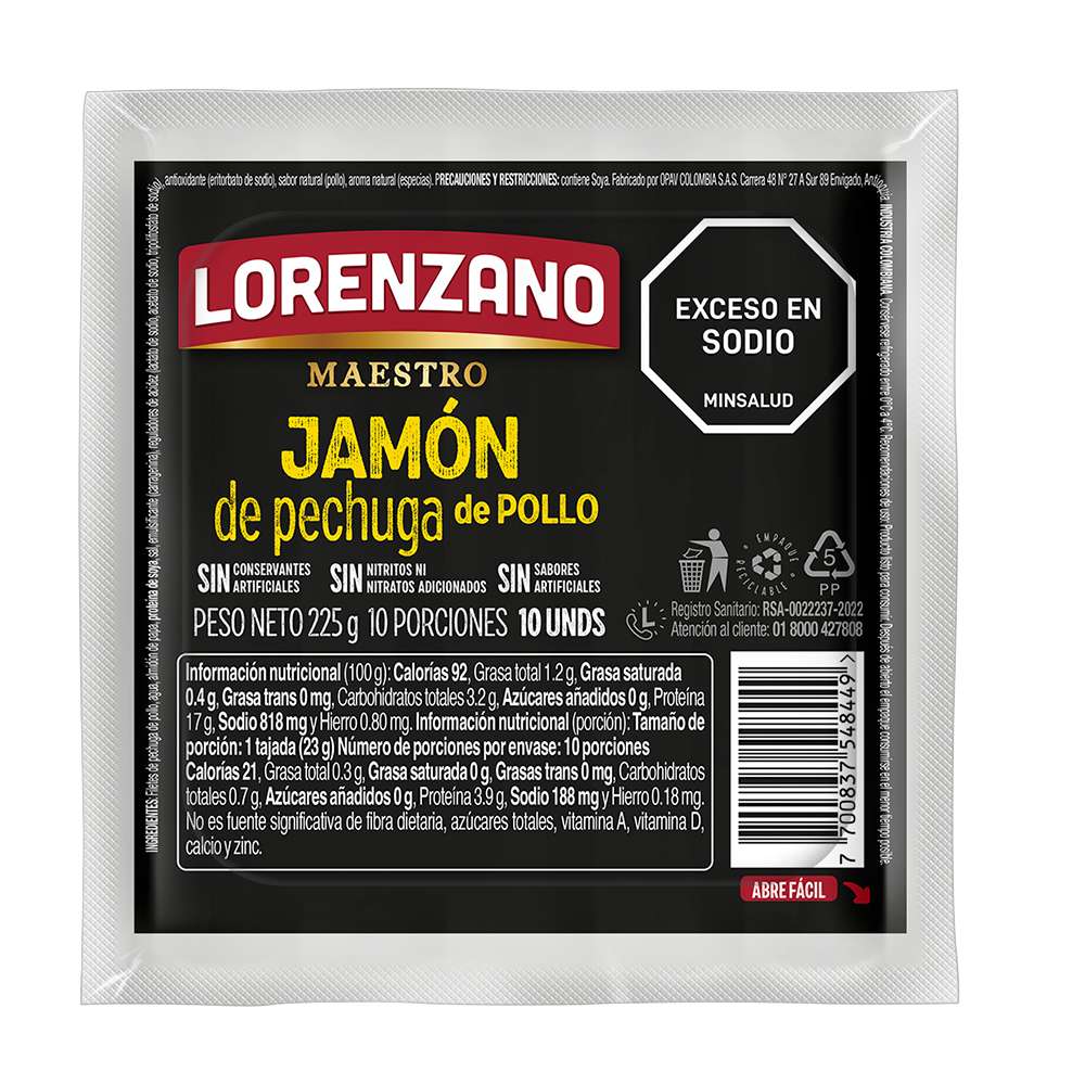  Jamón de pechuga de pollo Ligerito 225 g