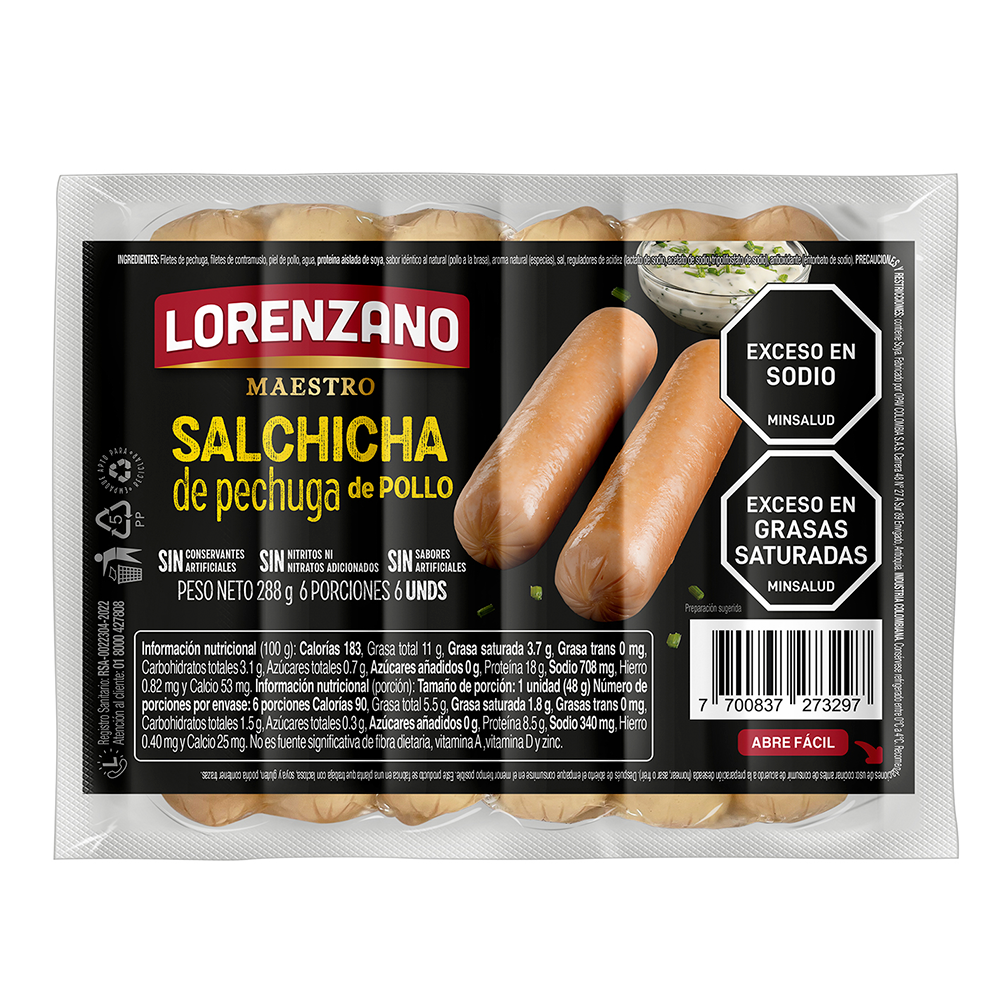 Salchicha de pechuga de pollo Premium 288 g