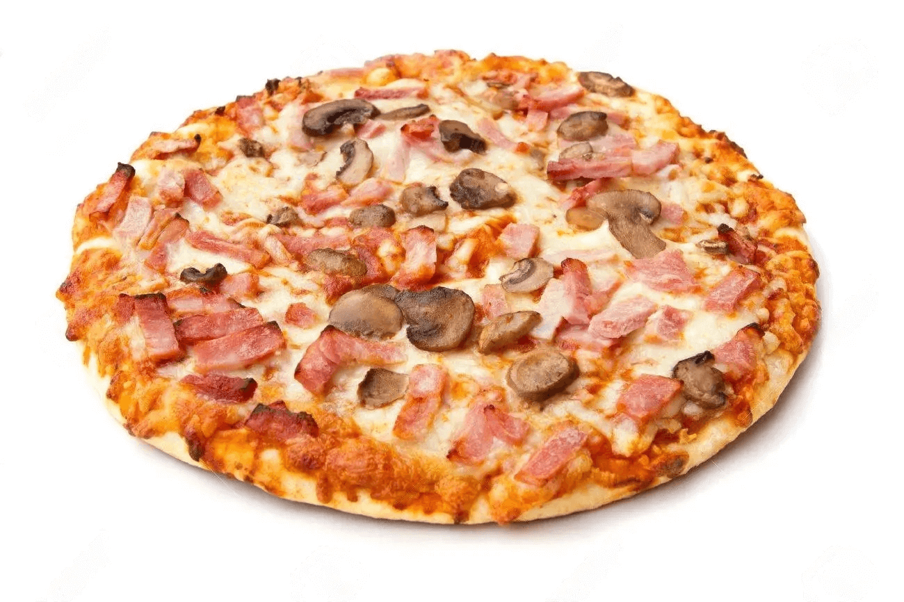 Pizza de jamón y champiñones